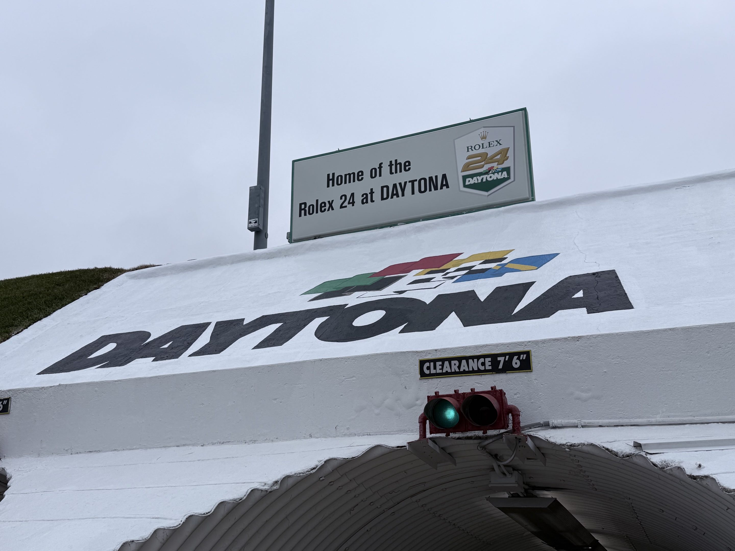The sign over the turn 4 tunnel at Daytona International Speedway